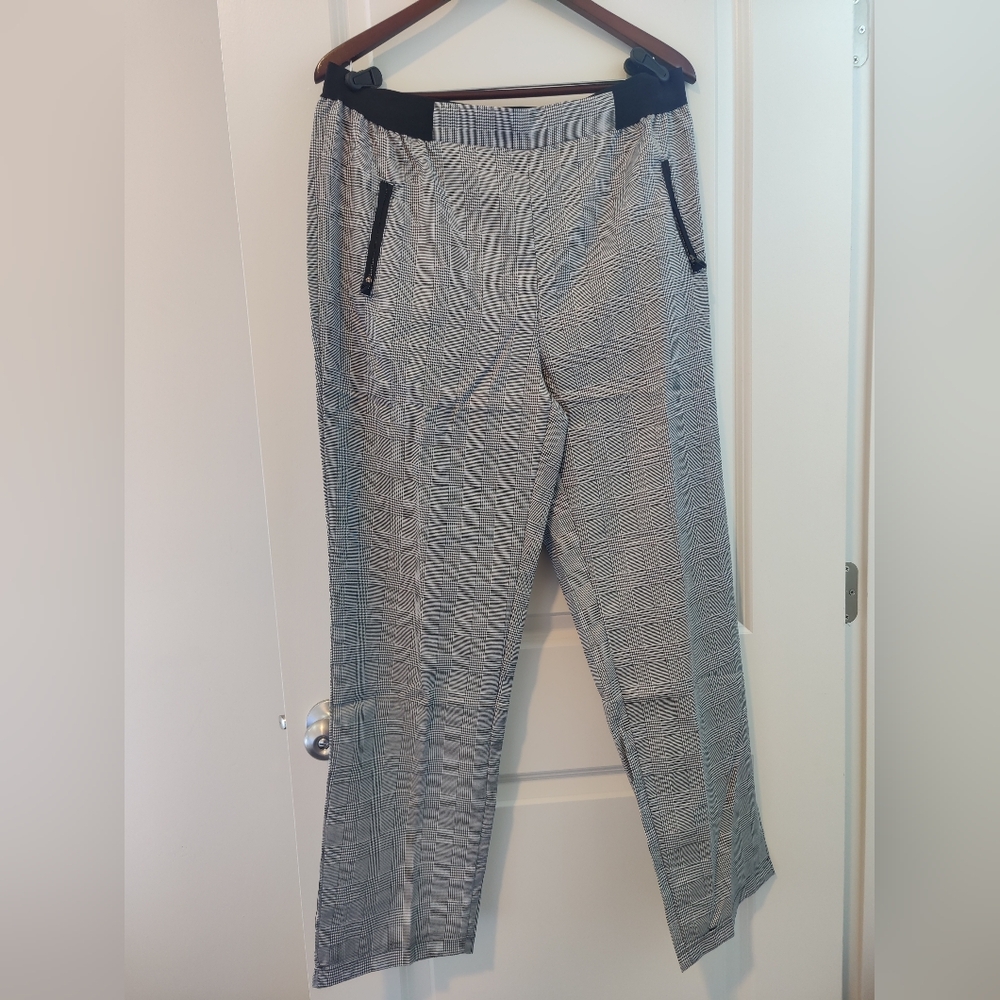 Just Fashion Now black & white plaid elastic waist business casual pants Sz XXL
